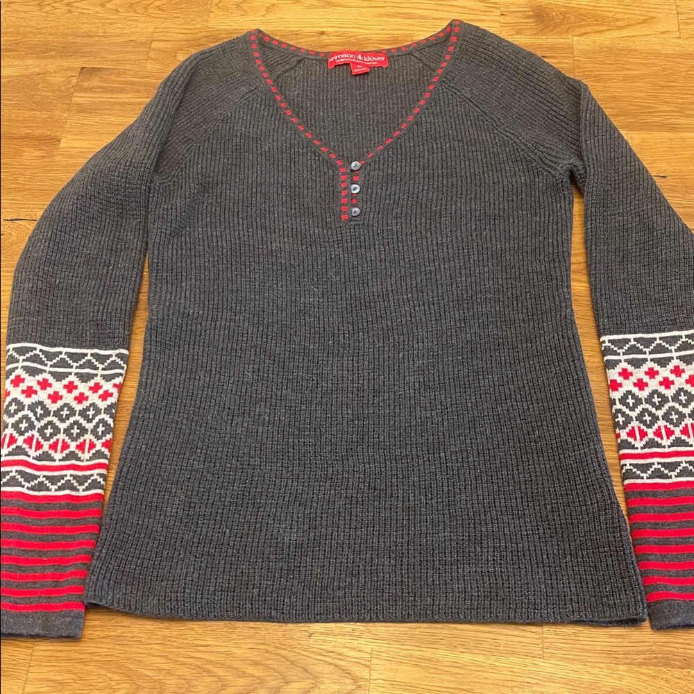 Krimson Clover Gray and Red Women's Wool Sweater